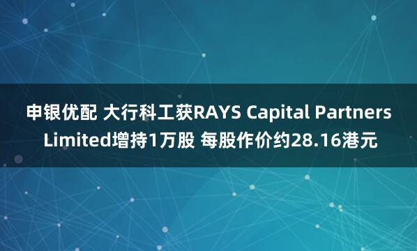 申银优配 大行科工获RAYS Capital Partners Limited增持1万股 每股作价约28.16港元